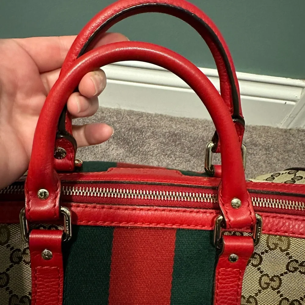 Gucci Boston bag brown monogram with red leather - Picture 10 of 16